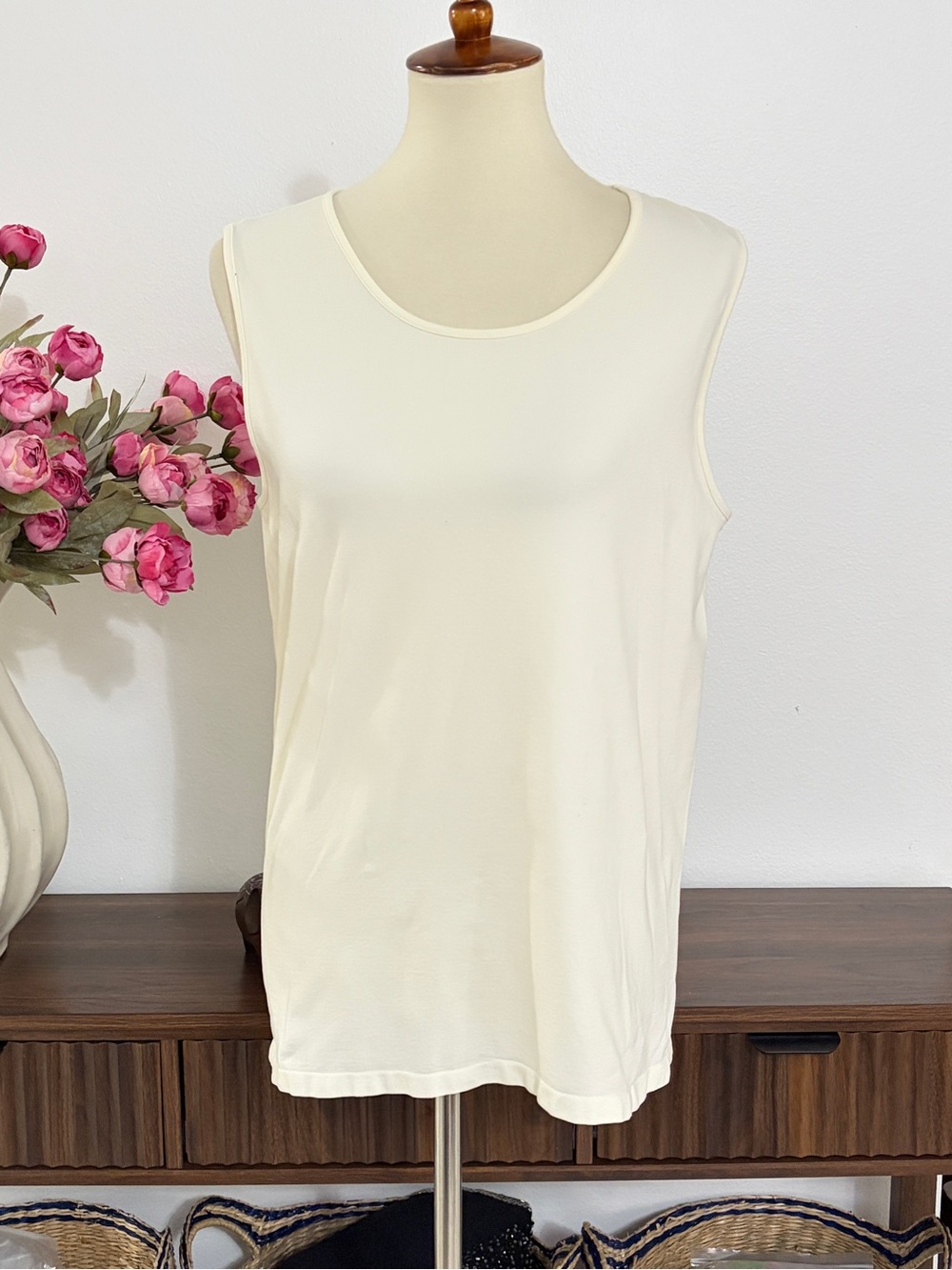Charter Club Cream Scoop Neck Tank Nylon/Spandex Size Large